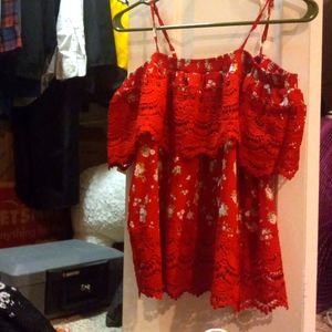 Red off the shoulder shirt